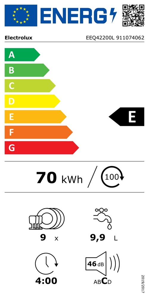 Electrolux EEQ42200L programok száma: 8, keskeny beépíthető, 9 terítékes mosogatógép (Újszerű)
