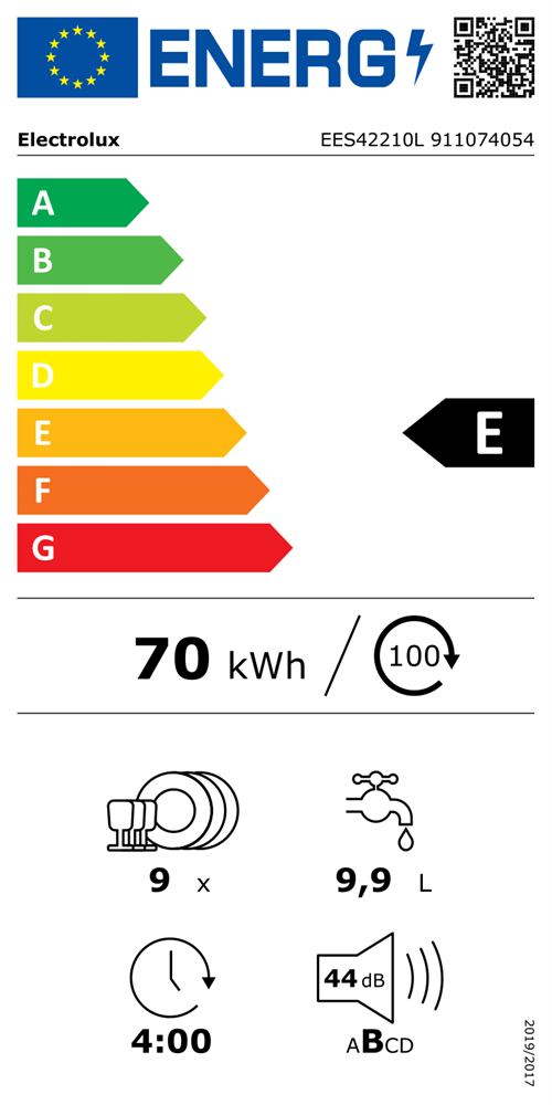Electrolux EES42210L programok száma: 8, keskeny beépíthető, 9 terítékes mosogatógép 