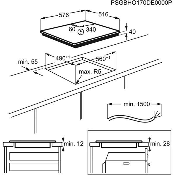 Electrolux EHF6240XXK fekete, beépíthető, elektromos üvegkerámia, főzőzóna: 4, beépíthető méret: 56cm, főzőlap (Újszerű)