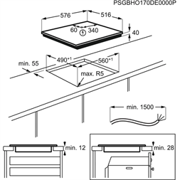 Electrolux EHF6240XXK fekete, beépíthető, elektromos üvegkerámia, főzőzóna: 4, beépíthető méret: 56cm, főzőlap (Újszerű)