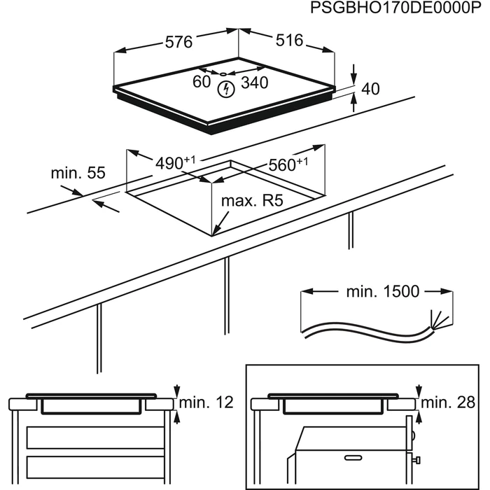 Electrolux EHF6240XXK fekete, beépíthető, elektromos üvegkerámia, főzőzóna: 4, beépíthető méret: 56cm, főzőlap (Újszerű)