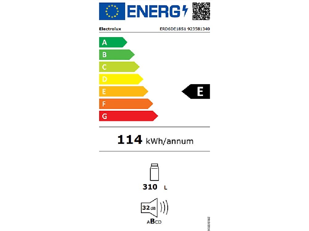 Electrolux ERD6DE18S1 egyajtós, beépíthető, Hűtő:310L, hűtőszekrény