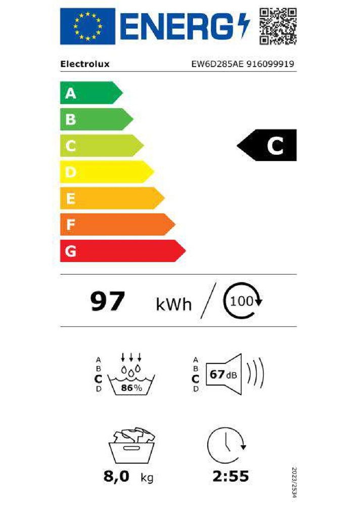 Electrolux EW6D285AE GentleCare fehér, 8 kg, hőszivattyús, szárítógép