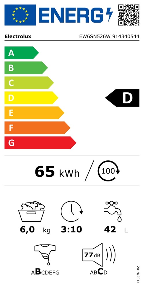 Electrolux EW6SN526W fehér, elöltöltős, keskeny, max.1200ford., 6 kg, mosógép (Újszerű)