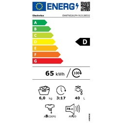 Electrolux EW6TN5261FH fehér, felültöltős, max.1200ford., 6 kg, mosógép (Újszerű)