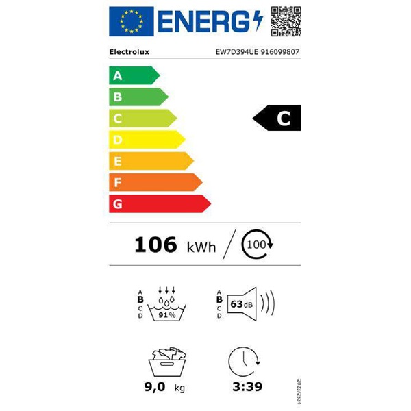 Electrolux EW7D394UE DelicateCare fehér, 9 kg, hőszivattyús, szárítógép
