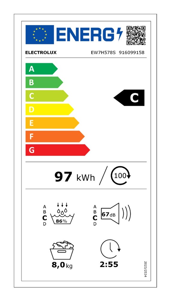 Electrolux EW7H578S fehér, 8 kg, hőszivattyús, szárítógép