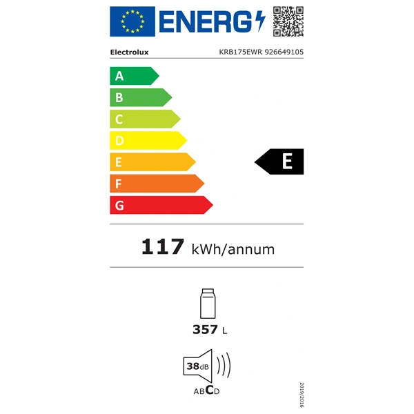 Electrolux KRB175EWR (K) fehér, egyajtós, Hűtő:357L, hűtőszekrény (Újszerű)