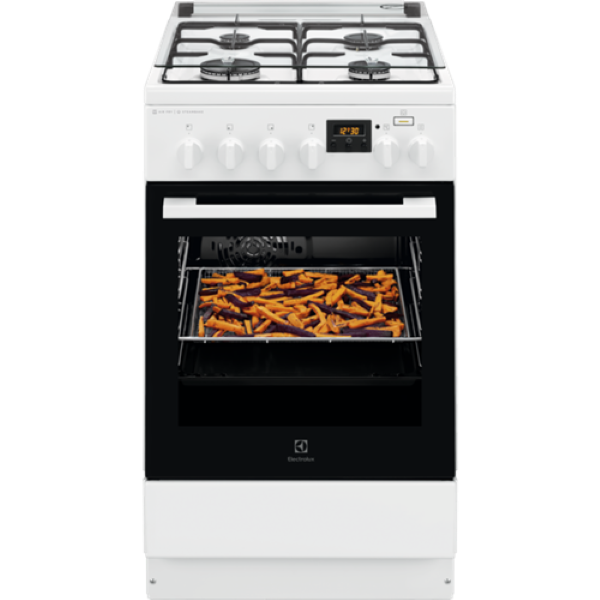 Electrolux LKK560205W fehér, szabadonálló, gáz, kombinált, főzőzóna: 4, sütő:58L, grill, tűzhely
