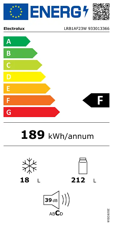 Electrolux LRB1AF23W fehér, egyajtós, Hűtő:212L, Fagyasztó:18L, hűtőszekrény