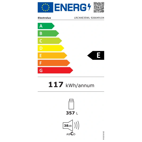 Electrolux LRC4AE35WL (K) fehér, egyajtós, Hűtő:357L, hűtőszekrény (Használt - A)
