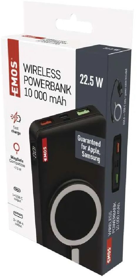 Emos B0542B WI 1022D, 10 000 mAh, 22,5 W+Wireless powerbank