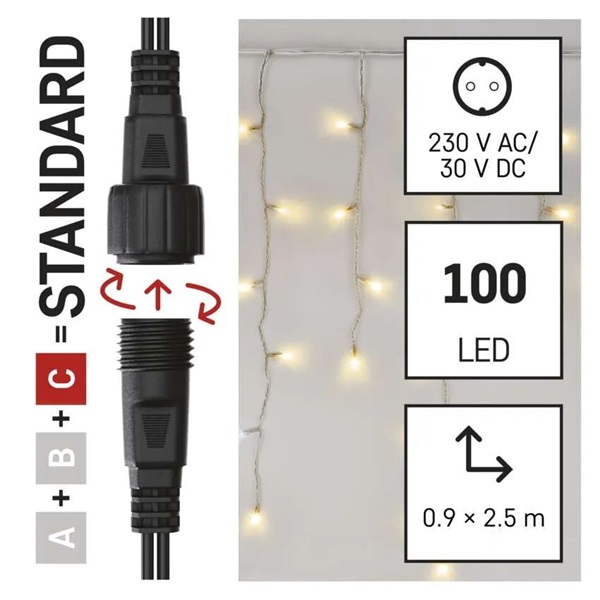 Emos D1CN01 2,5 m kültéri meleg fehér villogó jégcsapok Standard LED sorolható füzér