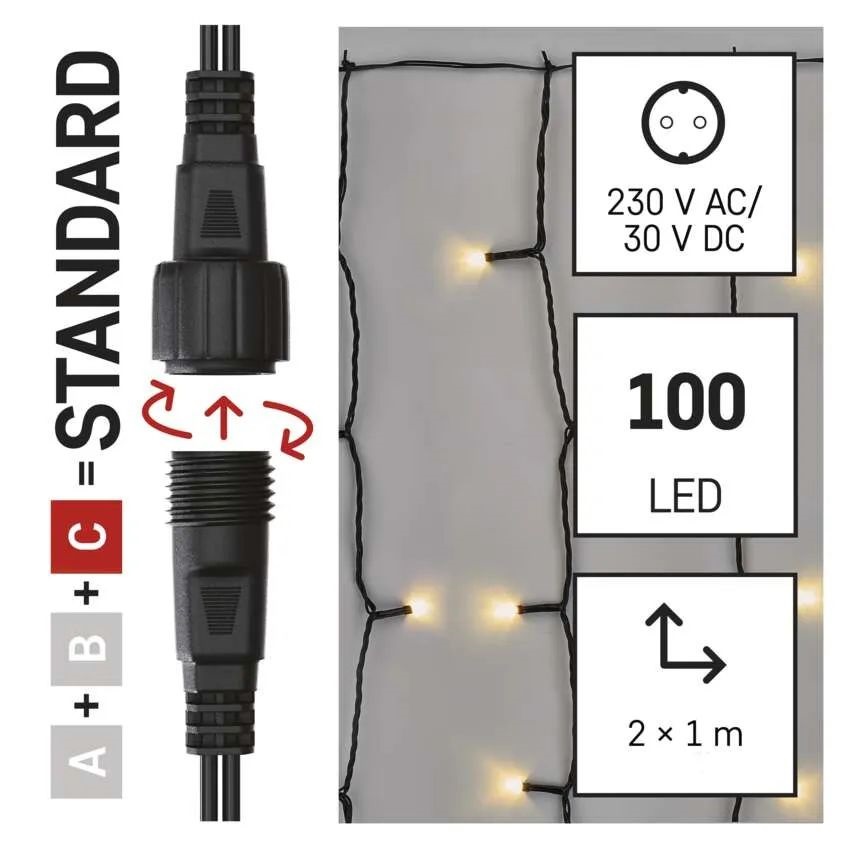 Emos D1EW01 1x2 m kültéri meleg fehér Standard LED sorolható karácsonyi fényfüggöny