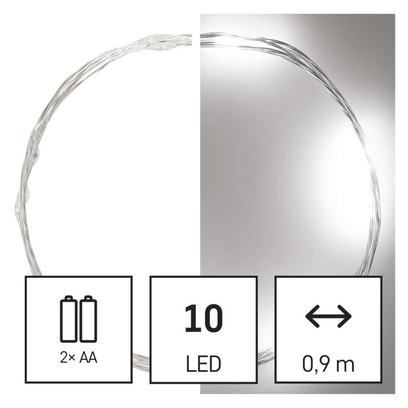 Emos D3AC06 LED 0,9m/10LED/beltéri/2xAA/időzítős/hideg fehér nano karácsonyi LED fényfüzér