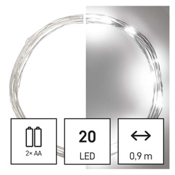 Emos D3AC07 LED 1,9 m/20LED/beltéri/2xAA/időzítős/hideg fehér nano karácsonyi LED fényfüzér