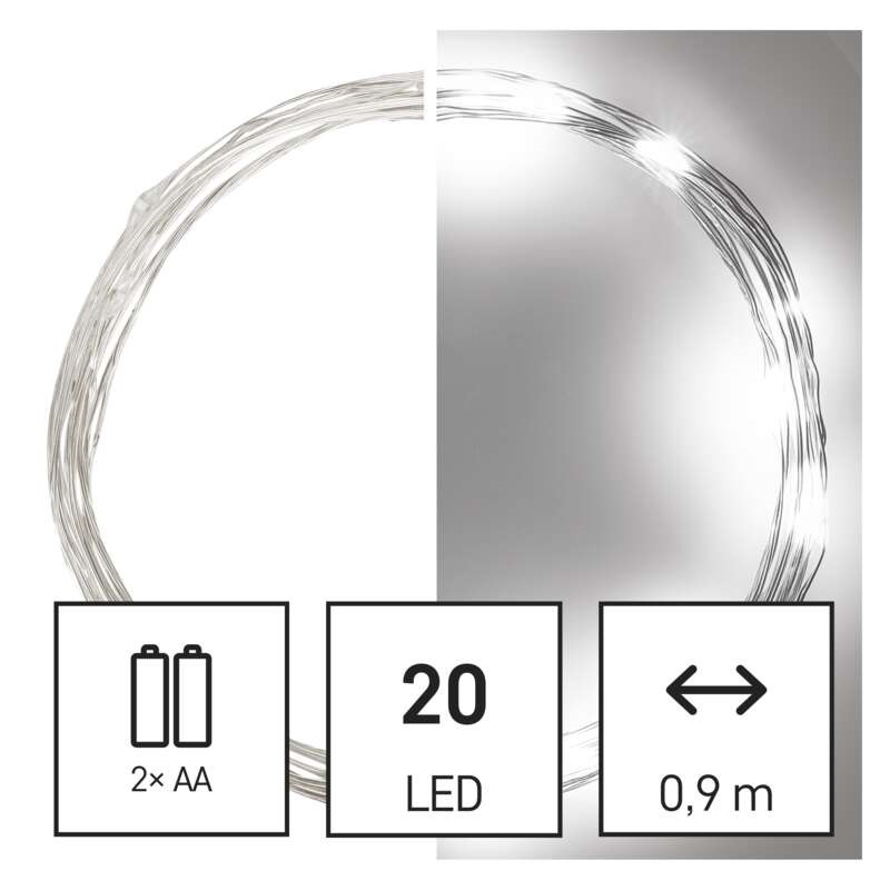 Emos D3AC07 LED 1,9 m/20LED/beltéri/2xAA/időzítős/hideg fehér nano karácsonyi LED fényfüzér