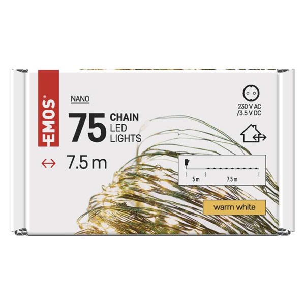 Emos D3AW04 LED 7,5m/75LED/kül-beltéri/időzítős/meleg fehér nano karácsonyi LED fényfüzér