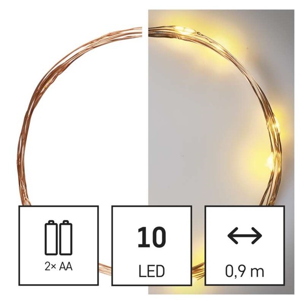 Emos D3AW06 LED 0,9m/10LED/beltéri/időzítős/2xAA/meleg fehér nano karácsonyi LED fényfüzér