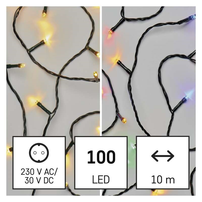 Emos D4AH01 10m/100LED/kül-beltéri/2 az 1-ben/meleg fehér/többszínű karácsonyi LED fényfüzér