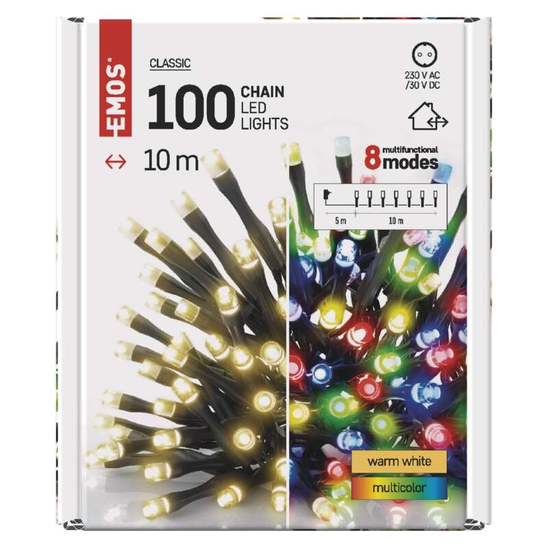 Emos D4AH01 10m/100LED/kül-beltéri/2 az 1-ben/meleg fehér/többszínű karácsonyi LED fényfüzér
