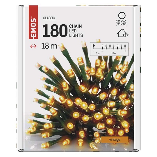 Emos D4AV04 18m/180LED/kül-beltéri/időzítős/vintage karácsonyi LED fényfüzér