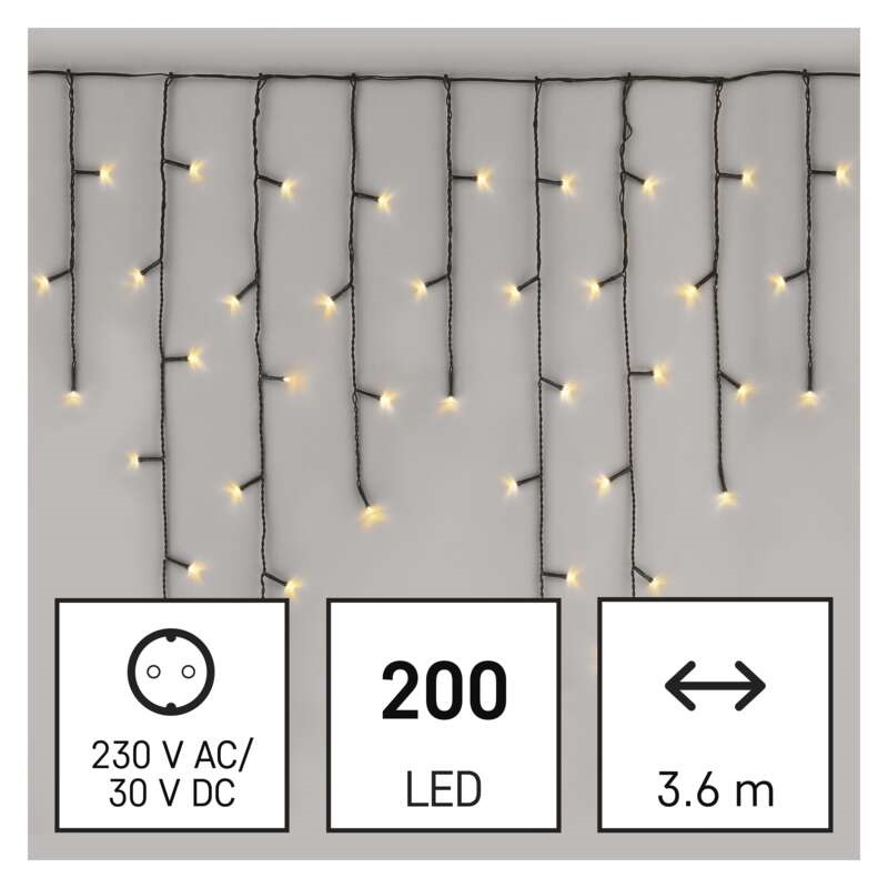 Emos D4CW01 3,6m/200LED/kül-beltéri/meleg fehér/jégcsap karácsonyi LED fényfüggöny