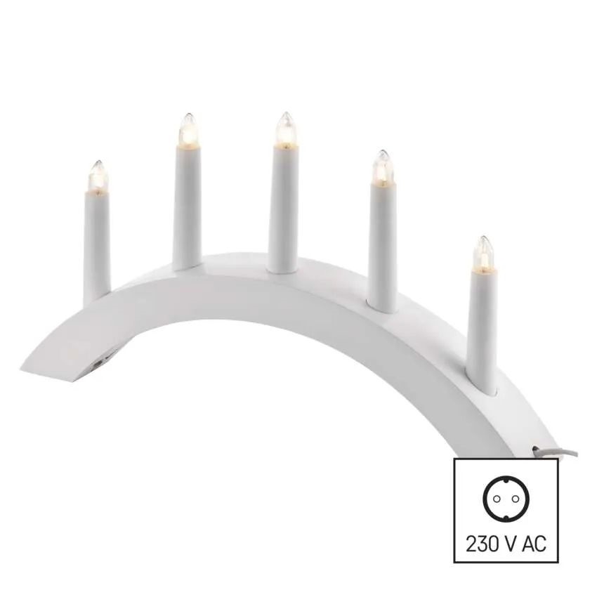 Emos DCAZ01 20x38 cm beltéri meleg fehér fa fehér ívelt gyertyatartó 5 db E10 izzóval