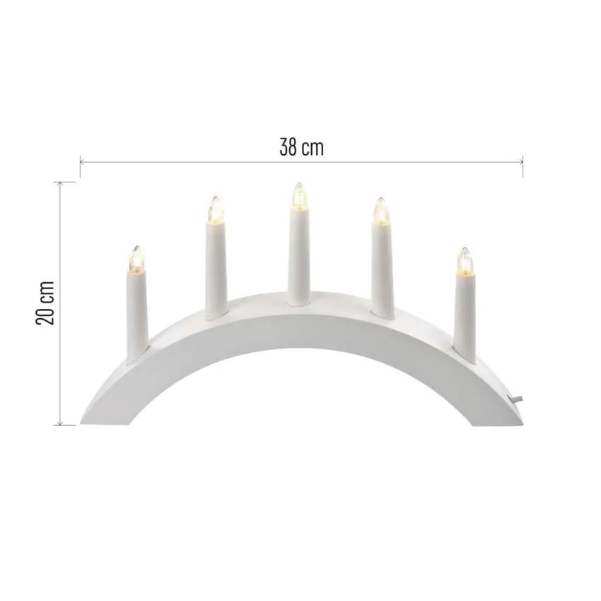 Emos DCAZ01 20x38 cm beltéri meleg fehér fa fehér ívelt gyertyatartó 5 db E10 izzóval