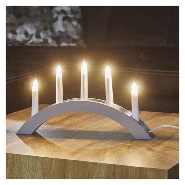 Emos DCAZ02 20x38 cm beltéri meleg fehér fa szürke ívelt gyertyatartó 5 db E10 izzóval