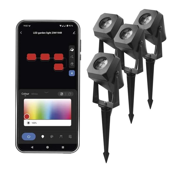 Emos GoSmart 4 darabos, 7 W, RGBIC dimmelhető, WiFi kültéri LED spotlámpa, kezdő készlet