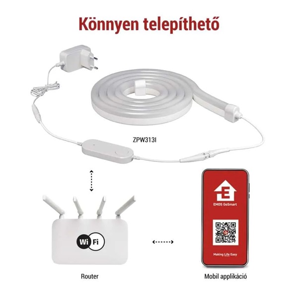 Emos GoSmart NEON fehér, 3 m, 24 W, RGBIC dimmelhető, WiFi LED szalag