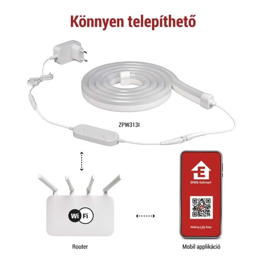 Emos GoSmart NEON fehér, 3 m, 24 W, RGBIC dimmelhető, WiFi LED szalag