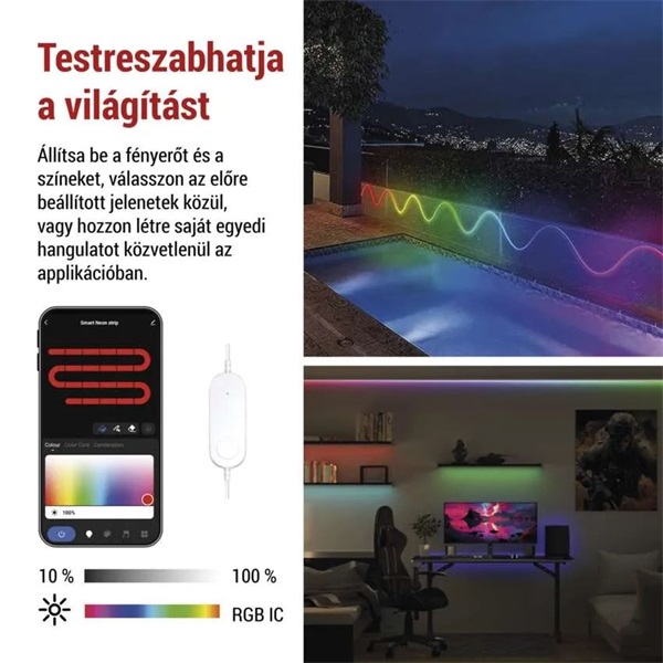 Emos GoSmart NEON fehér, 3 m, 24 W, RGBIC dimmelhető, WiFi LED szalag
