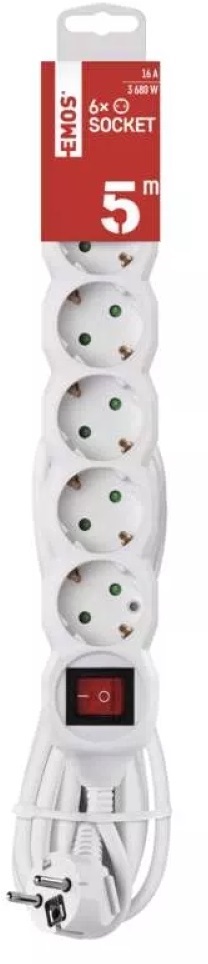 Emos P1625R 6 aljzat 5méter 1,5mm2 kapcsolós hosszabbító
