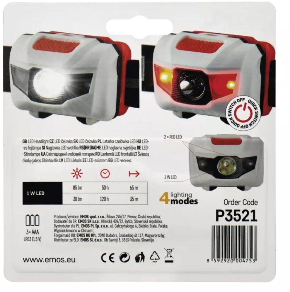 Emos P3521 85lm 3xAAA LED fejlámpa