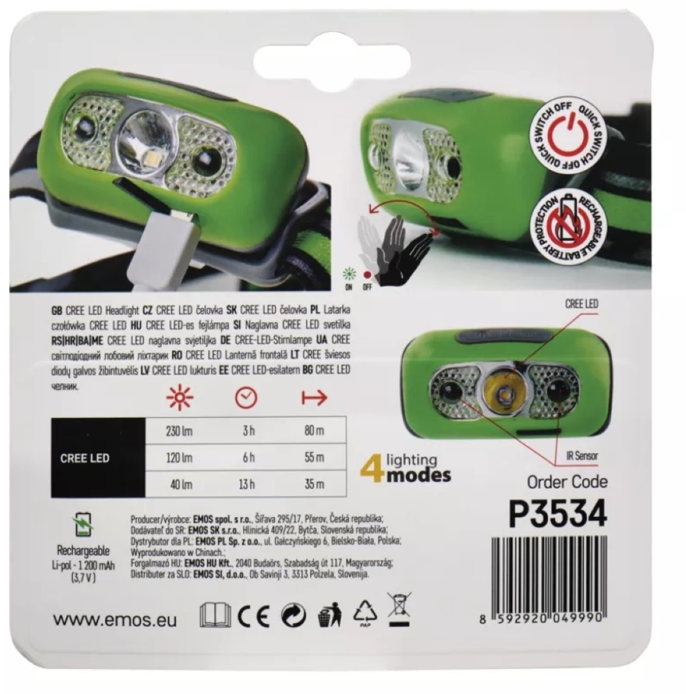 Emos P3534 CREE LED 230lm tölthető fejlámpa