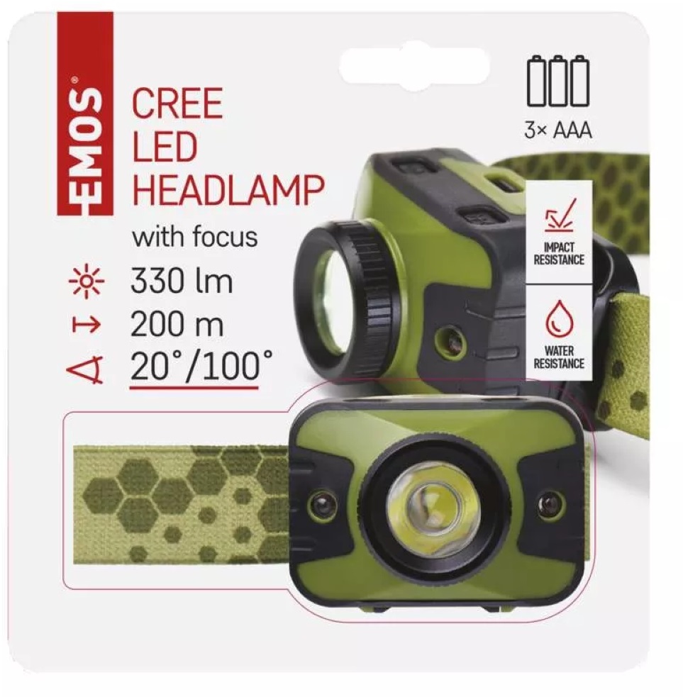 Emos P3539 CREE LED + 2x piros LED 330lm 3xAAA fejlámpa