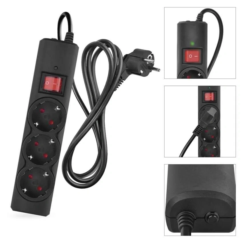 Emos P54214 1,5m 380J SCHUKO 3 csatlakozós fekete túlfeszültség védett elosztó