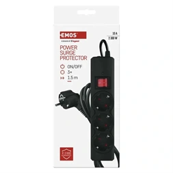 Emos P54214 1,5m 380J SCHUKO 3 csatlakozós fekete túlfeszültség védett elosztó