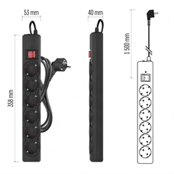 Emos P54218 1,5m 380J SCHUKO 6 csatlakozós fekete túlfeszültség védett elosztó