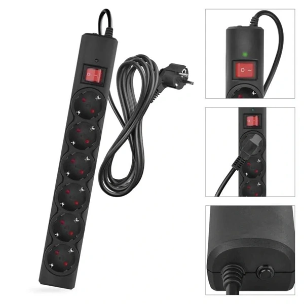Emos P54219 3m 380J SCHUKO 6 csatlakozós fekete túlfeszültség védett elosztó