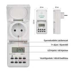 Emos P5525N IP44 kültéri fehér digitális kapcsoló aljzat