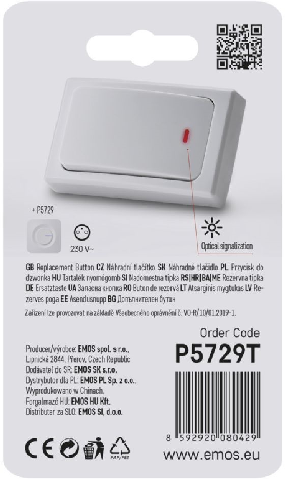 Emos P5729T P5729 típusú csengőhöz tartalék nyomógomb