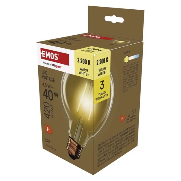 Emos Z52032 E27/4,5 W (40 W)/420 lm/meleg fehér Vintage G95/LED izzó