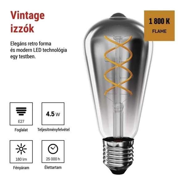 Emos Z57311 LED DECO "SMOKED" ST64 4.5W 19W 180lm E27 izzó