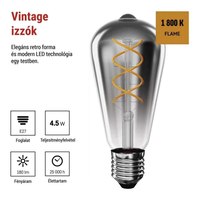 Emos Z57311 LED DECO "SMOKED" ST64 4.5W 19W 180lm E27 izzó