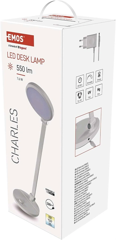 Emos Z7628W Charles fehér LED asztali lámpa