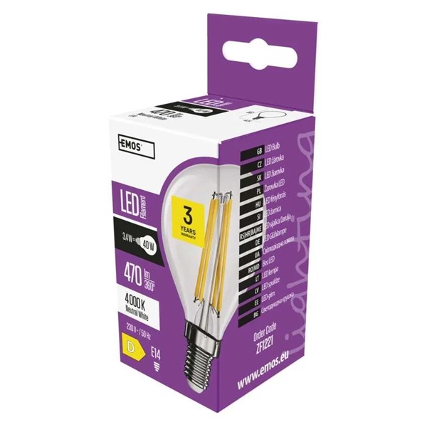 Emos ZF1221 E14/3,4 W (40 W)/470 lm/természetes fehér filament mini globe LED izzó