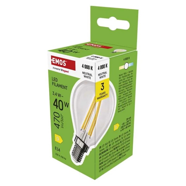Emos ZF1D23 E14/3,4 W (40 W)/470 lm/természetes fehér filament mini globe LED izzó